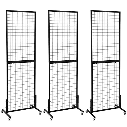 OUDUCK 3 Packs 2' x 6' Grid Wall Panels Standing Wire Grid, Display Rack with T-Base Wheels Freestanding Gridwall Panel Tower for Shows, Black