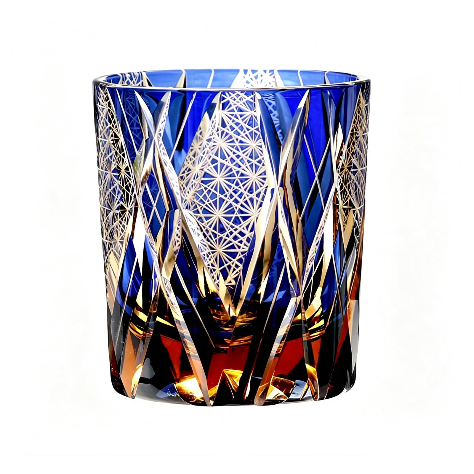 Bicchiere Whisky Cristallo Bicolore Inciso Mano Base Pesante Old Fashion Riflessi Luminosi Regalo Amanti Whisky Padre Compleanno Natale Casa Nuova Regalo,Amber blue