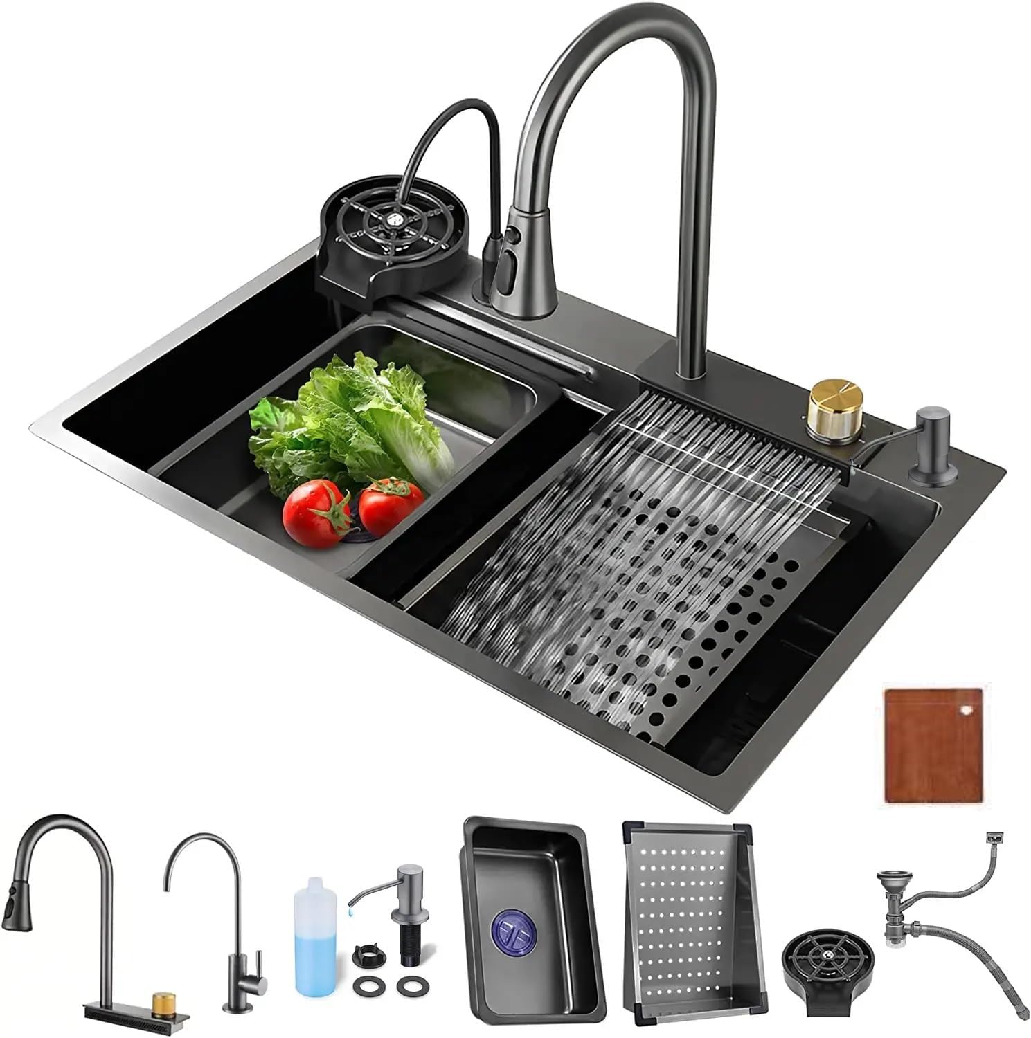 X-XONIER Kitchen Sink Honeycomb All In One 304 Grade Stainless Steel Multipurpose Multifunction - 3 Mode Tap with Pullout Feature Cup Washer Single Bowl Kitchen Sink - 30x 20x 9 (B0D9M1CDMW) Amazon Price History, Amazon Price Tracker