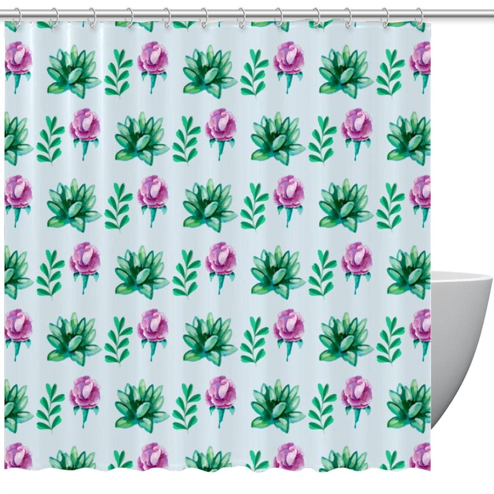 Rideau de douche à fleurs vertes anti-éclaboussures pour baignoire familiale