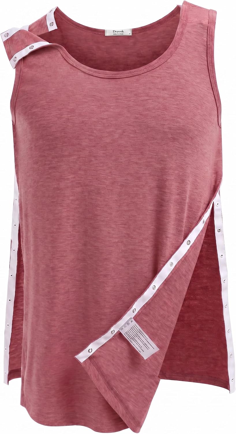 Deyeek Unisex Shoulder Snap-Access Tank Tops Post Surgery Shirts Tear Away Chemo Shirt Clothes After Rotator Cuff Surgery