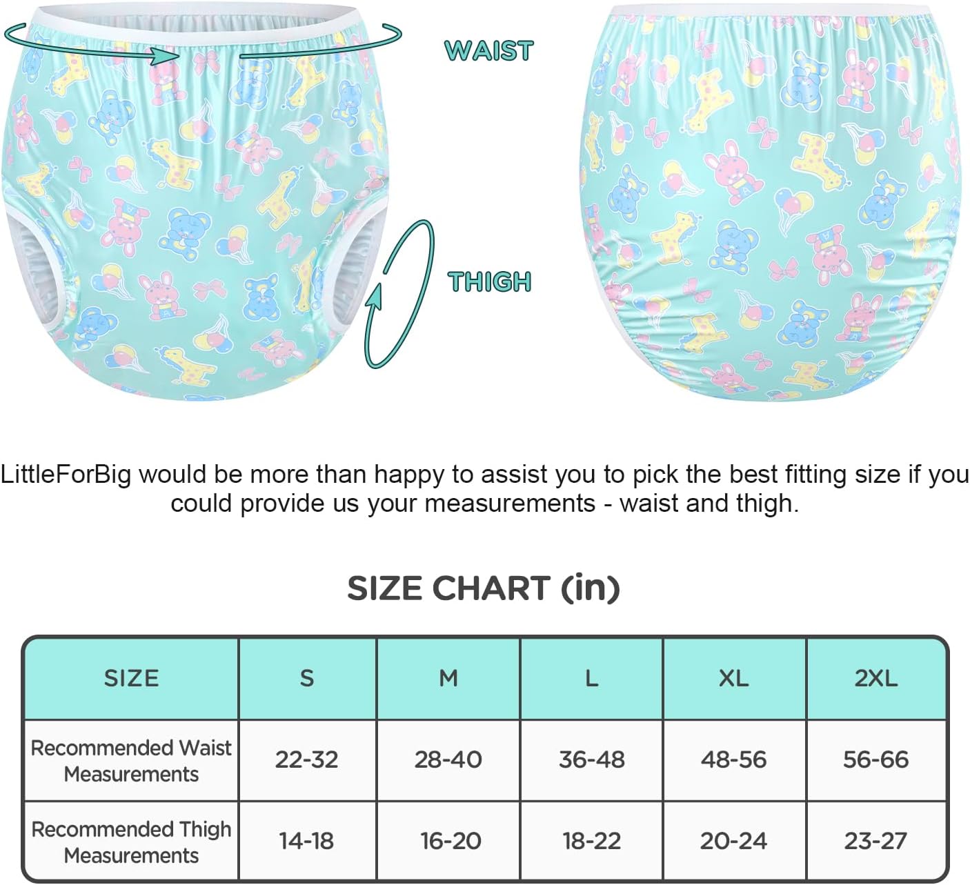 Littleforbig Washable Reusable Waterproof Adult Plastic Pants Pull Up Diaper Cover - Full Print Baby Parade M - Image 5