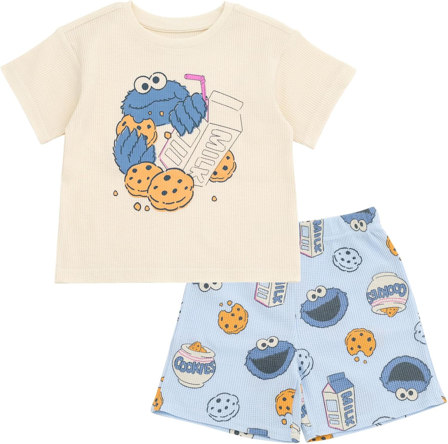 Sesame Street Waffle Knit T-Shirt and Shorts Outfit Set Newborn to Little Kid Sizes (0-3 Months - 5)