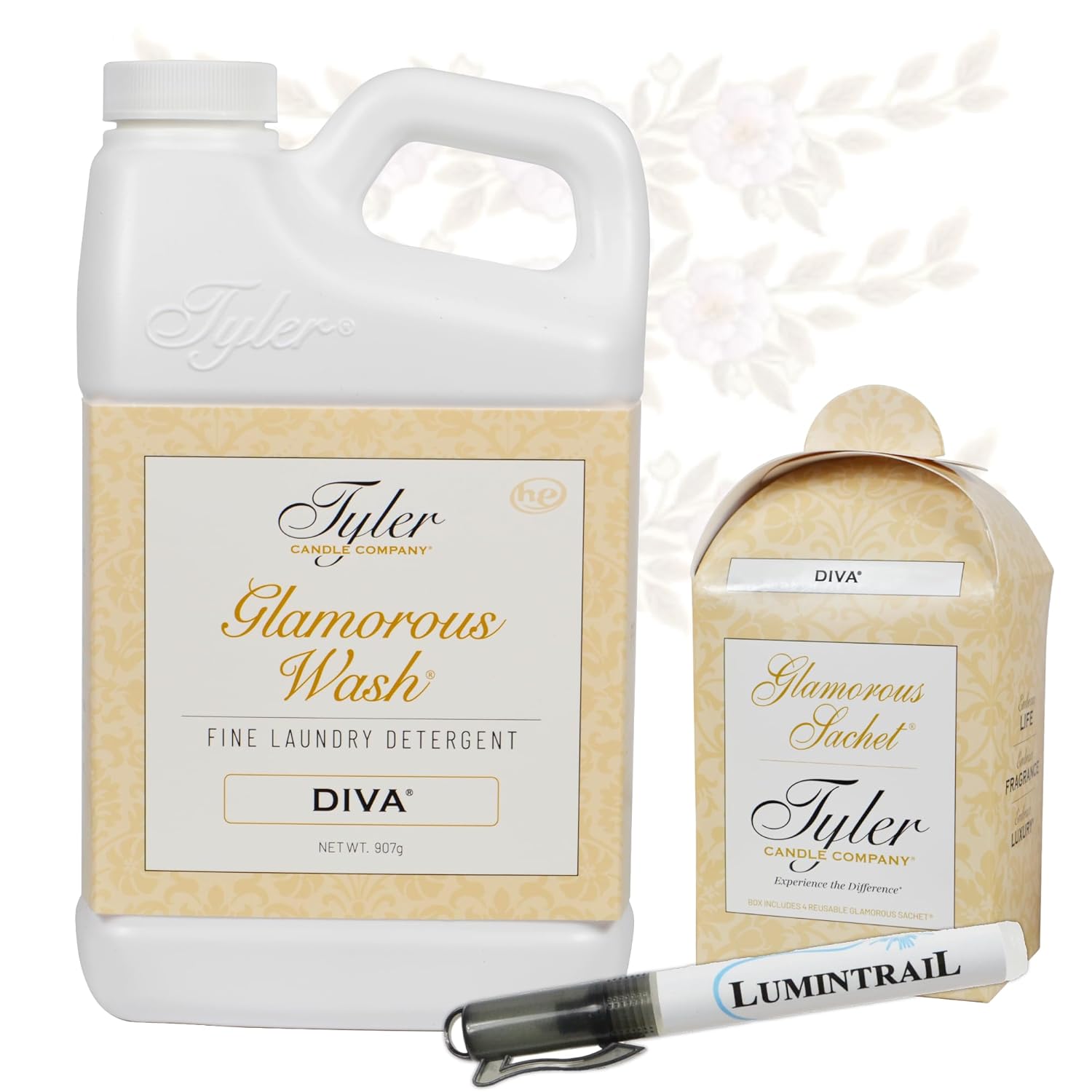 Tyler Glamorous Wash Diva Fine Laundry Detergent with a Lumintrail Stain Remover Pen and Dryer Sachets - Liquid