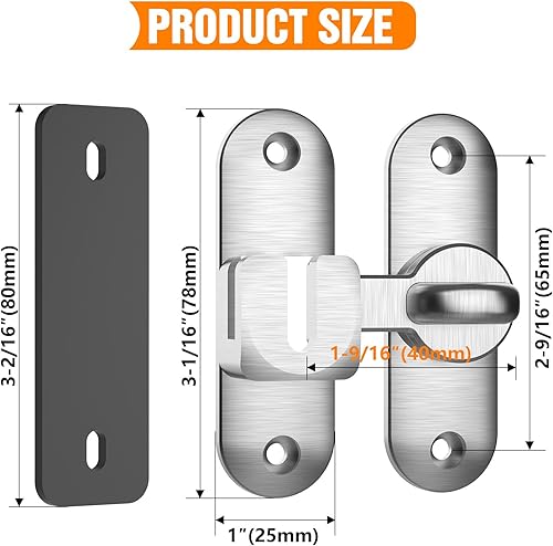 Miniatura 5 de Cerradura de puerta de granero  Pequeño 90180 grados abatible de puerta corredera de barra resistente, cerradura deslizante de seguridad para baño,