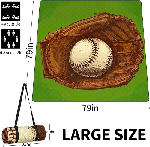 Miniatura 2 de Manta de pícnic con guante de béisbol retro, impermeable, resistente a la arena y duradera, ideal para camping, playa y parque, se adapta a 4