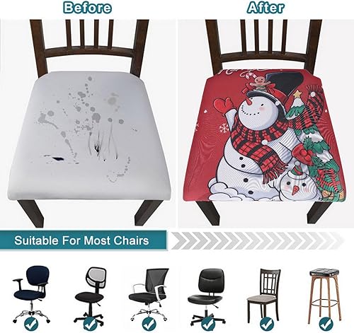 Miniatura 6 de SearchI Juego de 4 fundas de asiento para sillas de comedor, fundas de asiento elásticas con estampado, extraíbles y lavables, fundas de cojín para