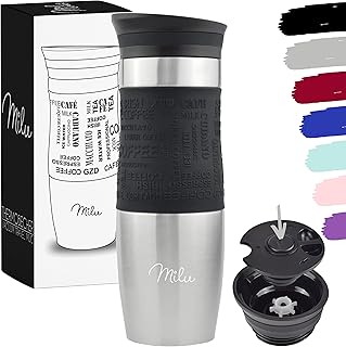 Milu Mug Isotherme Etanche 370ml, 450ml I Thermos Café-Thé I Tasse isolée pour café et thé à emporter, Double Paroi Isolée sous Vide, Acier Inoxydable I Tasse de Voyage Chaud & Froid (450ml, Noir)