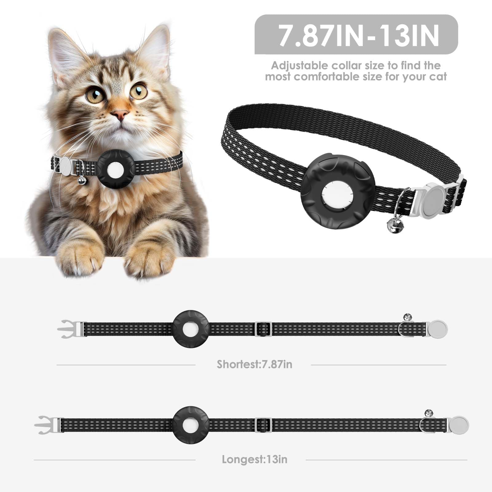 Cat Tracker, GPS Tracker Compatible with Apple Find My App(Only iOS), Waterproof Cat Tracker Collar with Bell and Safety Elastic Buckle, No Subscription Fee, Territory & Location History (Black) - image 4