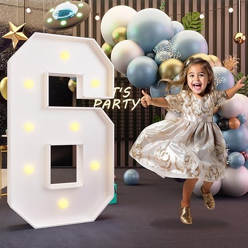 imprsv Números de marquesina de 3 pies, números iluminados para decoraciones de cumpleaños de 16 y 60 años, decoración de fiesta de aniversario,