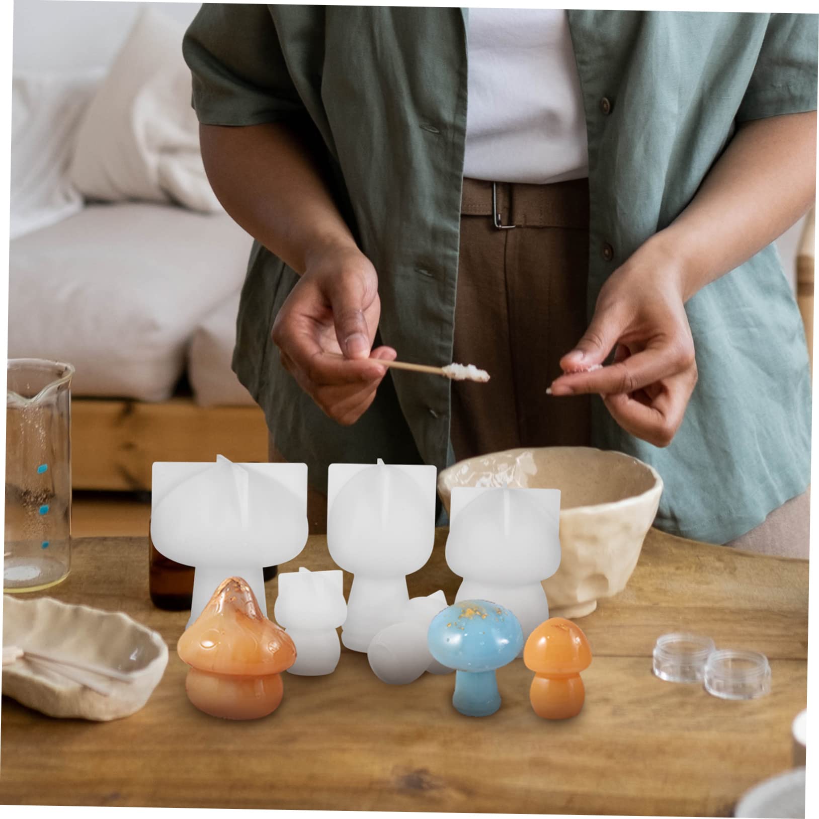 Juego de Moldes de Silicona Forma de Hongo, 10 Piezas | Manualidades de Resina Epoxi, Acabado Liso y Flexible, Durabilidad Excepcional para Mesa y Hogar