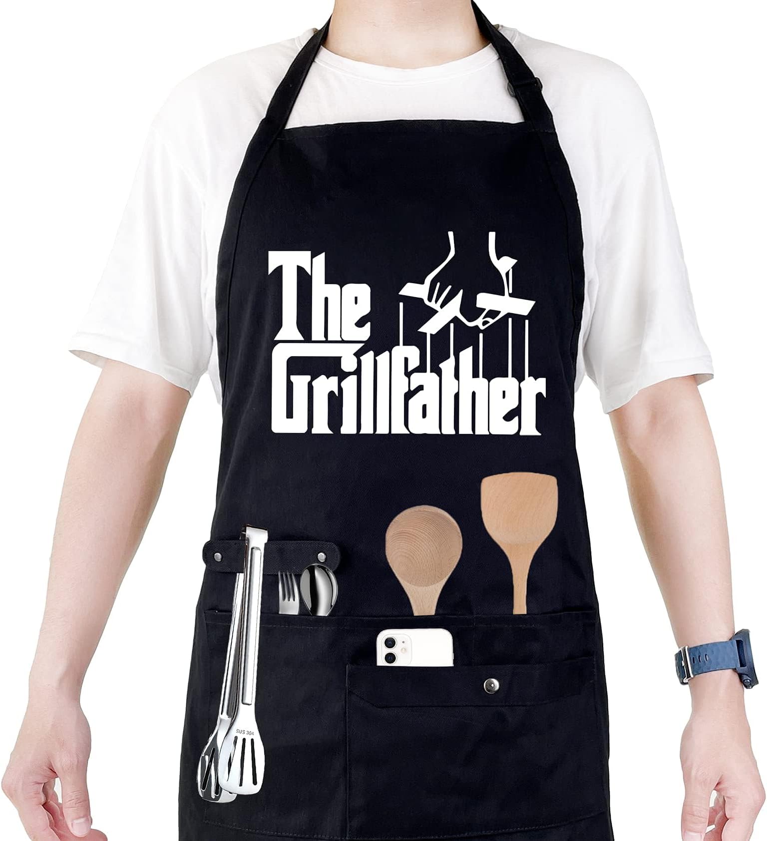 Funny Cooking Chef Apron with Pockets BBQ Kitchen Work Aprons Birthday Dad Creative Gifts