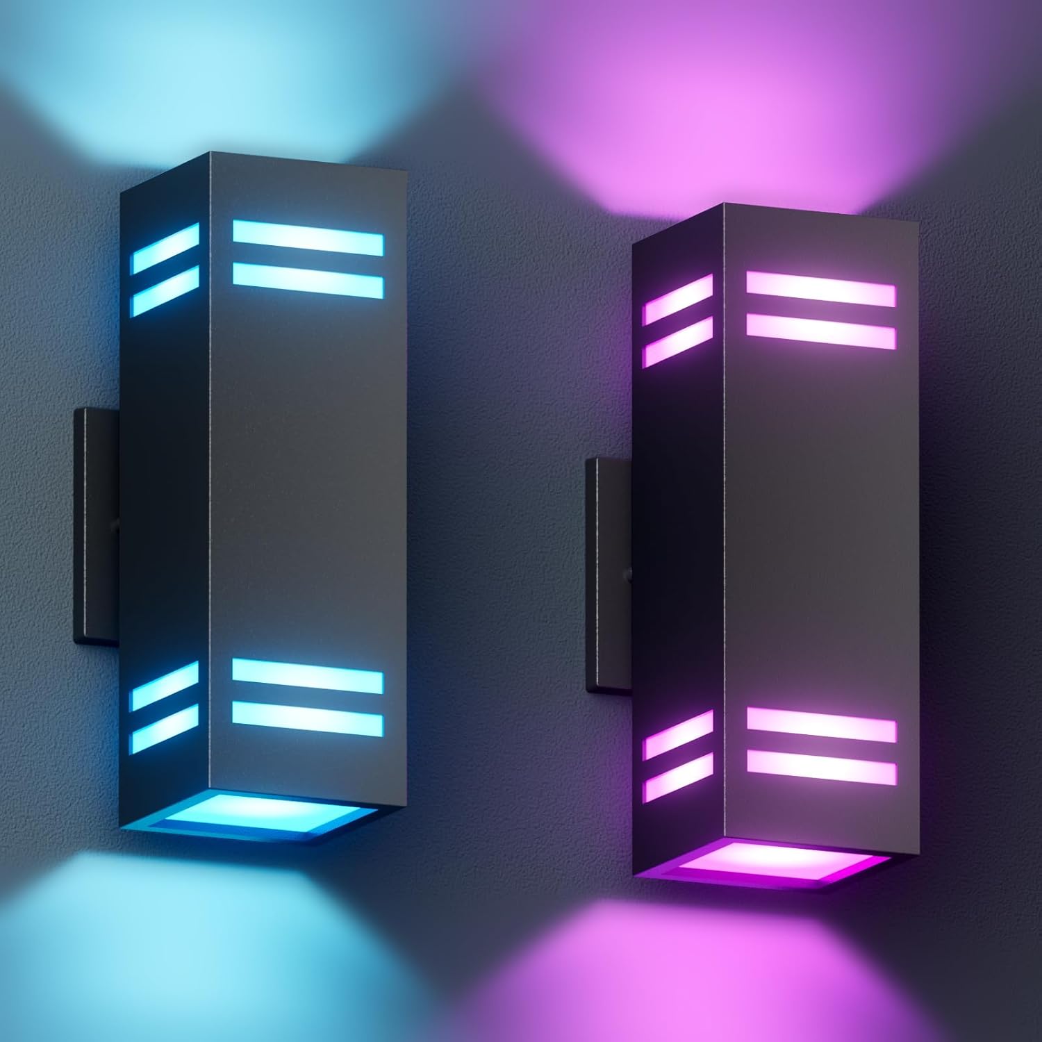 KIZON Smart Outdoor Wall Lights RGB 2 Pack, Exterior Lighting Fixtures App Control with Remote, Dimmable Up and Down Lights Outdoor Waterproof Outside Lights for House Porch Patio Garage, ETL Listed