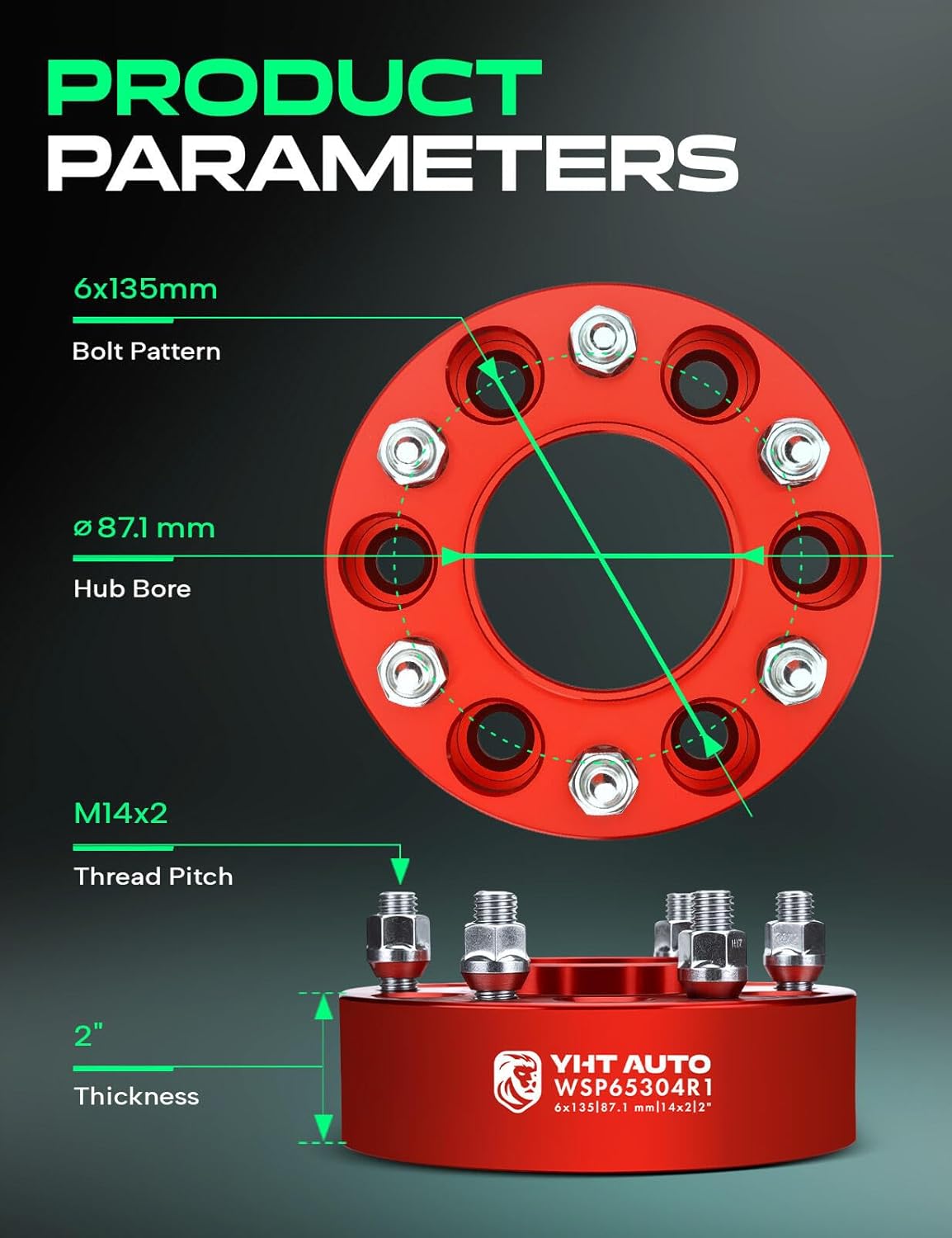 YHTAUTO 6x135mm Hubcentric Wheel Spacers 2 inch Fits 2003-2014 Ford F-150, Expedition & Lincoln Navigator, Mark LT, Forged Tire Spacers 50mm with M14x2 Studs 87.1mm Hub Bore 4PCS, Red