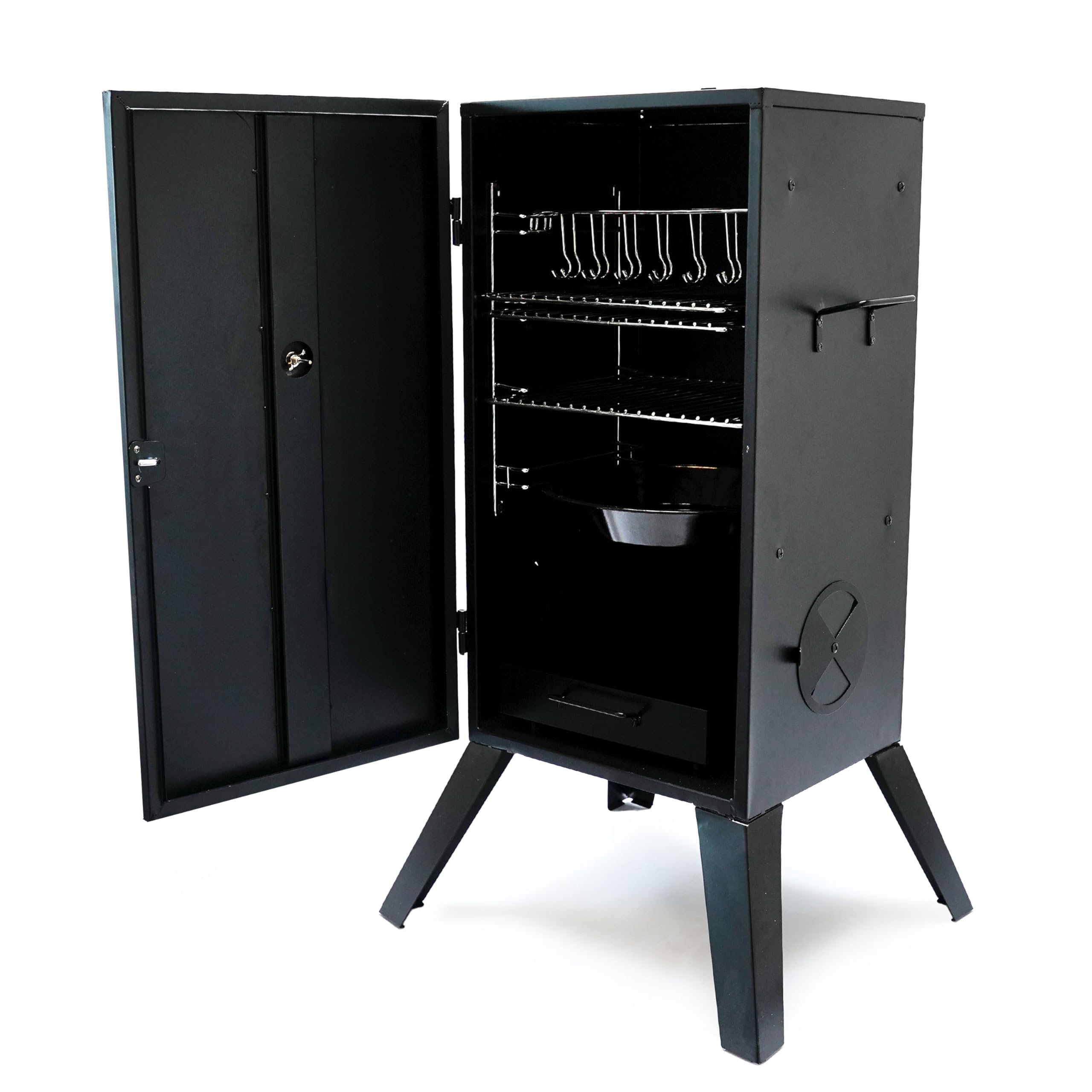 Shadow Chef Fumoir - Hauteur 100 cm - Armoire fumoir - Thermomètre inclus - Crochets de fumée - Grilles - 100x56x49cm - Poisson et viande - Bois/gaz/électrique - Durable