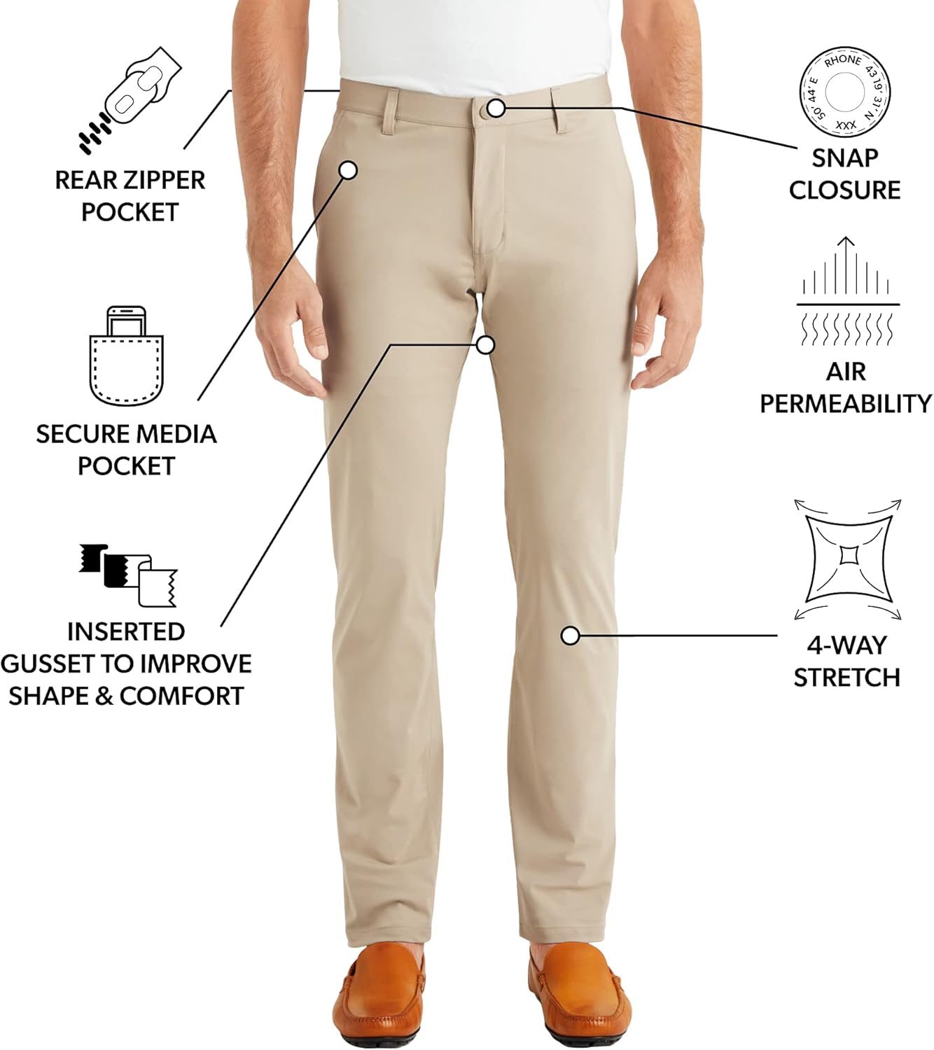 Rhone Commuter Men's Pants, Classic-Fit Mens Dress Pants, All-Day Comfort, Stretch Fabric, Work Pants for Men, Relaxed-Straight Leg Mens Casual Pants, Wrinkle Resistant Khaki W28-33L - Image 2