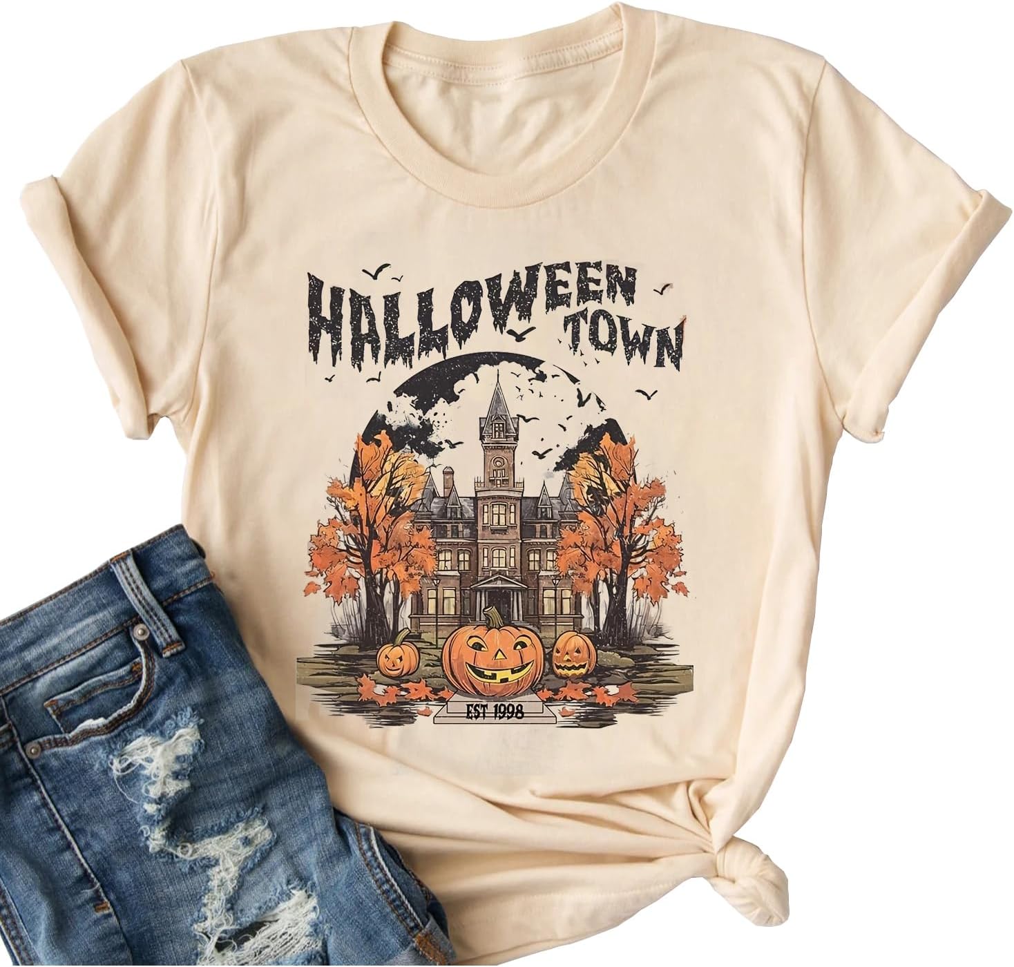 Ykomow Halloween Pumpkin Shirt Womens Funny Halloweentown University Graphic Tees