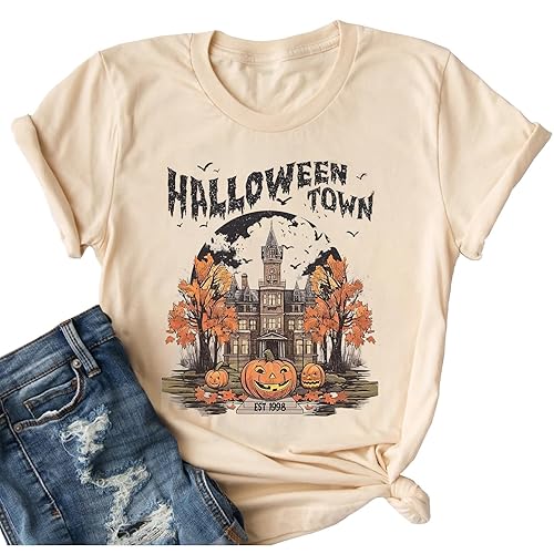 Ykomow Halloween Pumpkin Shirt Womens Funny Halloweentown University Graphic Tees