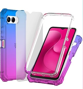 Ailiber Case for TMobile REVVL 8, with Screen Protector, REVVL 8 Phone Case,Dual Layer Protection, Shockproof Corners TPU Bumper, Hard Silicone Full Body Protection Cell Phone Cover-Blue Pink