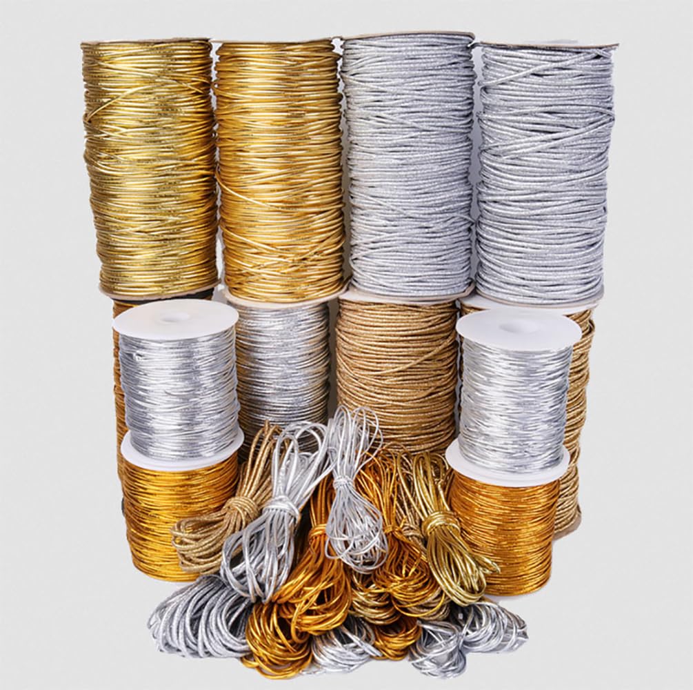 Hilo para enfilar, Metallic Elastic Cords Stretch Cord Elastic Beading Cord Stretchy String Nylon Thread Rope for Bracelets, Necklace, Jewelry Making and Crafts(Light Silver 130m)