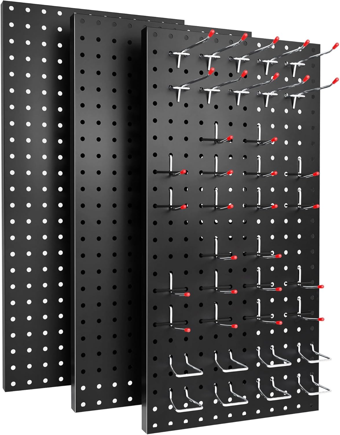 Pegboard Kit, 3PCS Heavy Duty Metal Pegboard Panel Wall Organizer with 38 PCS Hooks and Accessories for Garage, Workshop, Office, Craft Room and Garage Storage, Black