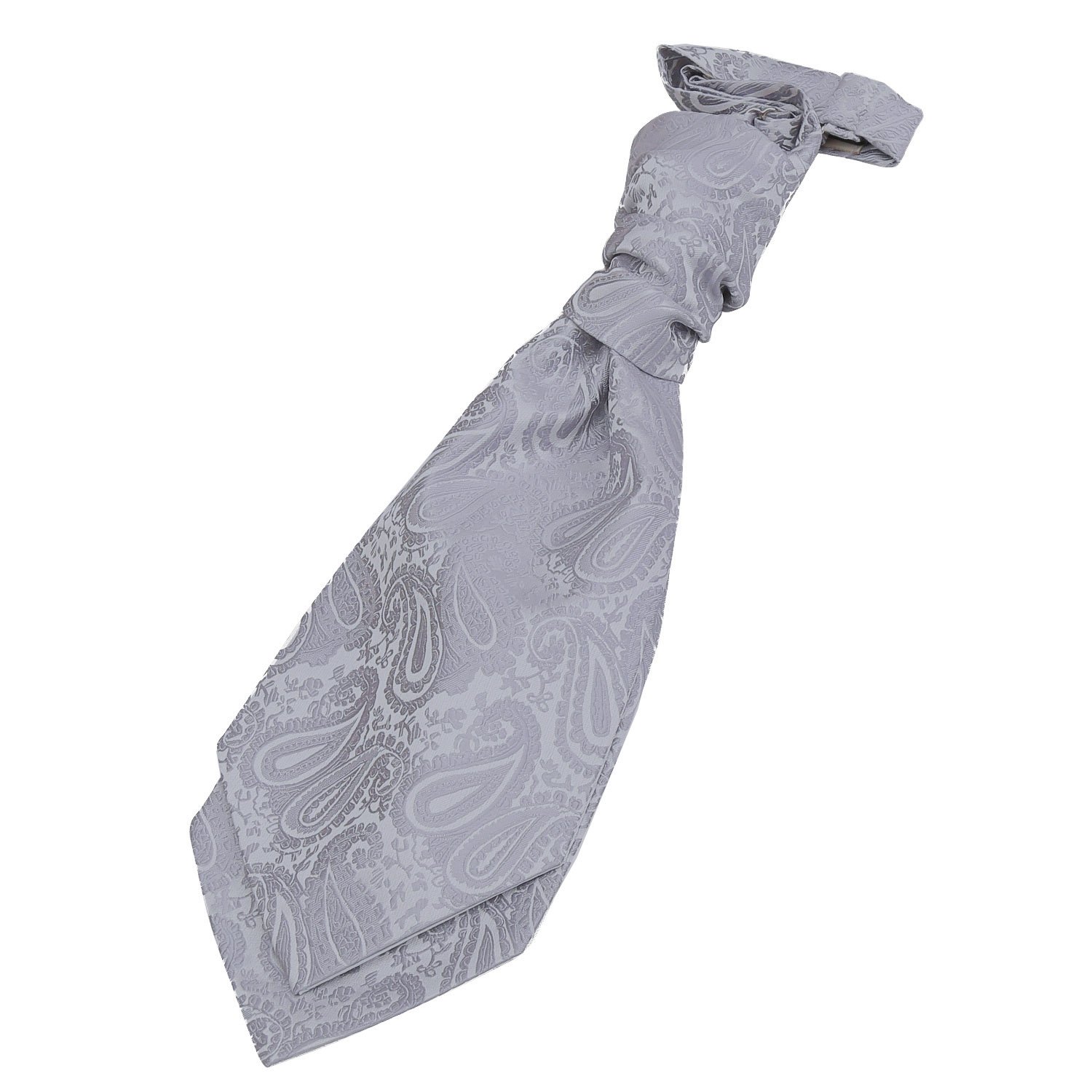 DQT Boys Paisley Floral Scrunchie Cravat – Pre-Tied Wedding Pageboy Formal Neckwear - Silver