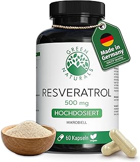 Green Naturals® Trans-Resveratrol 500mg – Reinheit: >98% – 2-Monate – Aus Hefefermentation – Vegan & ohne Zusätze – Deutsche Herstellung – 60 Kapseln