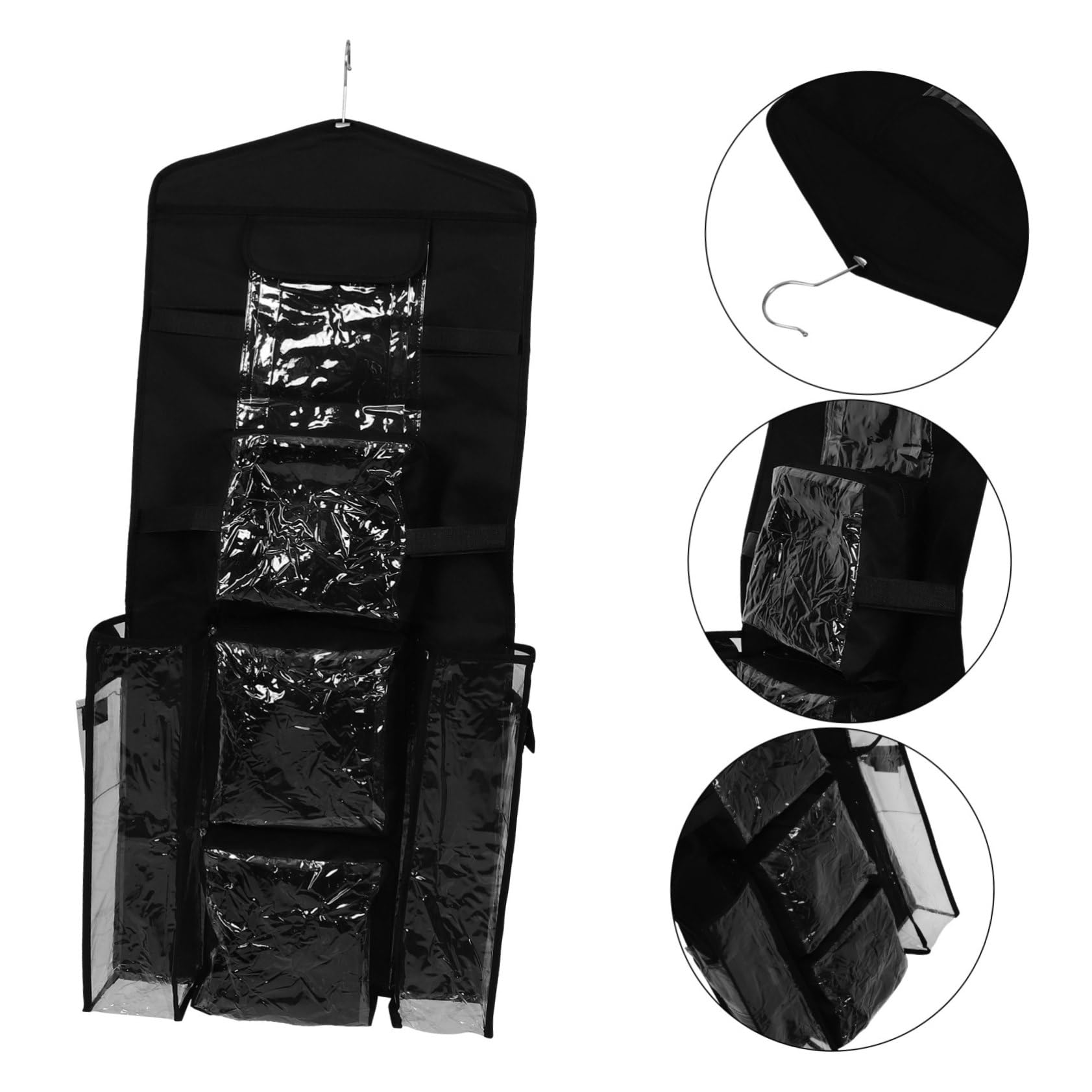 SOLUSTRE Hängebeutel für Geschenkpapier Hängender Kleiderschrank Organizer aus Polyester und Kunststoff mit Haken Schwarz für Tür
