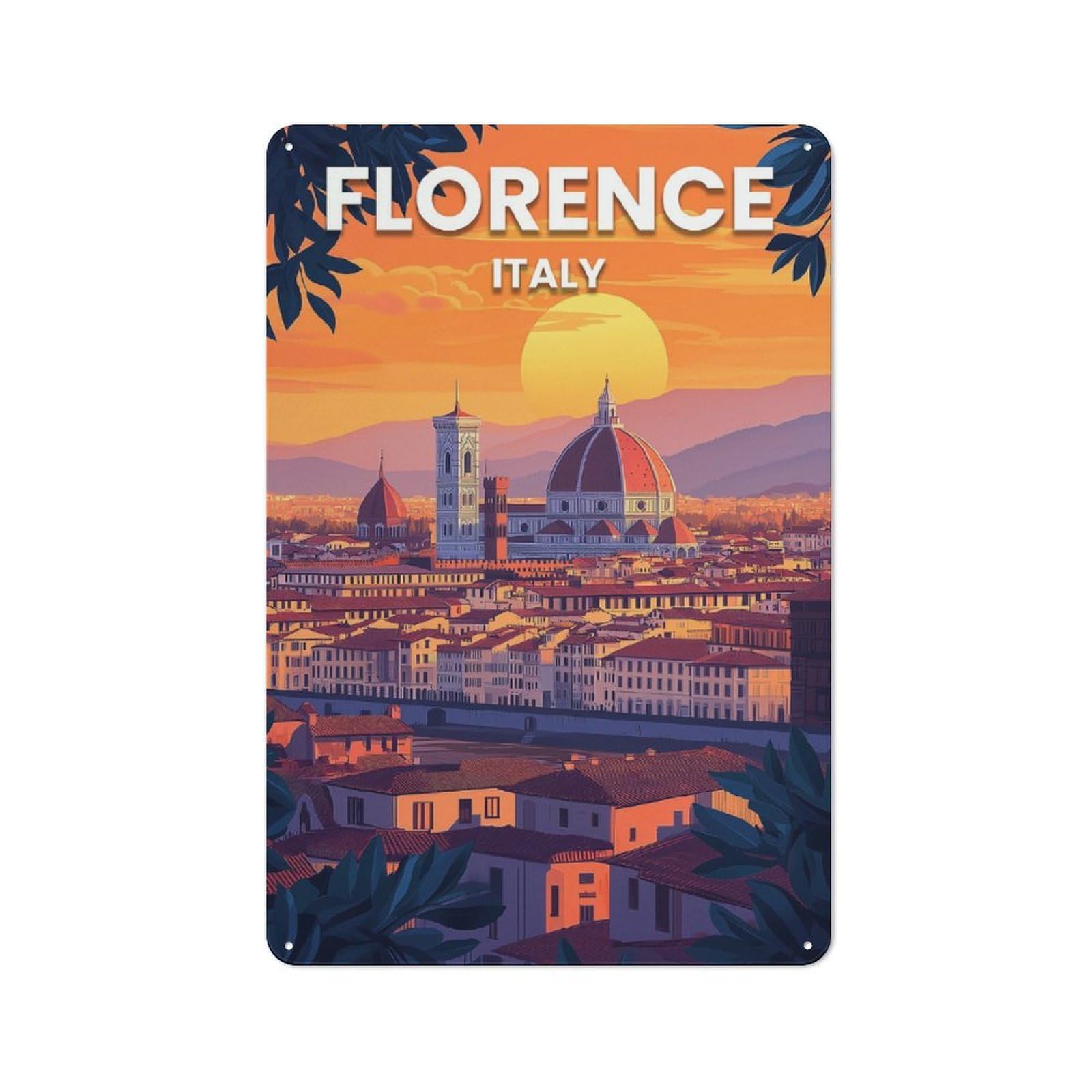 Sunset in Florence Rustic Tin Wall Plaque 30x20cm for Guest Room Or Hallway, for Garage, Workshop And Man Cave Decoration