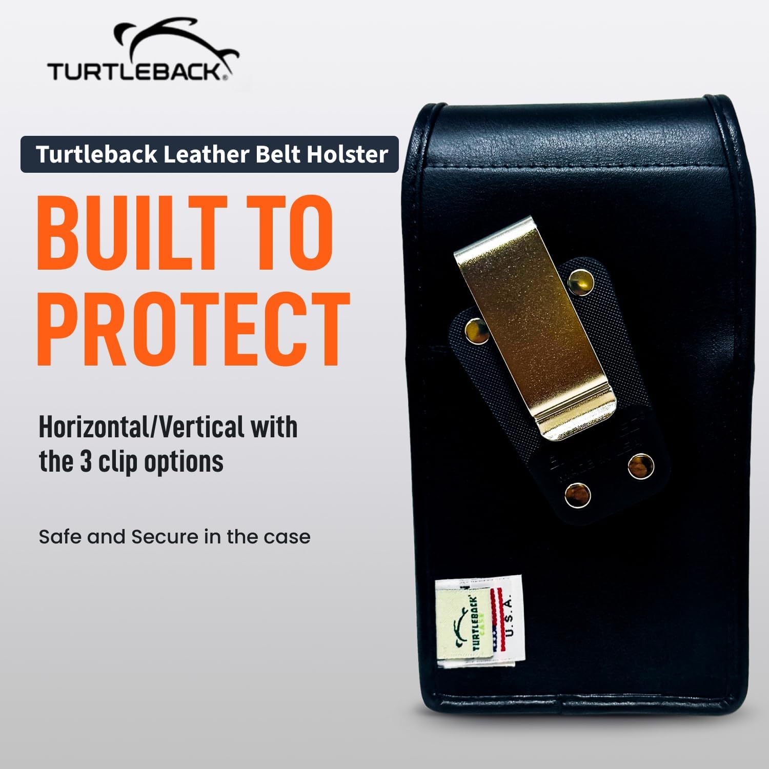 Turtleback Premium Leather Phone Holster for Galaxy S26, S25 to S20 – Large - Black Phone Belt Holder Fits with Defender or Bulky Sized Cases, Cell Phone Holster with Heavy Duty Rotating Belt Clip