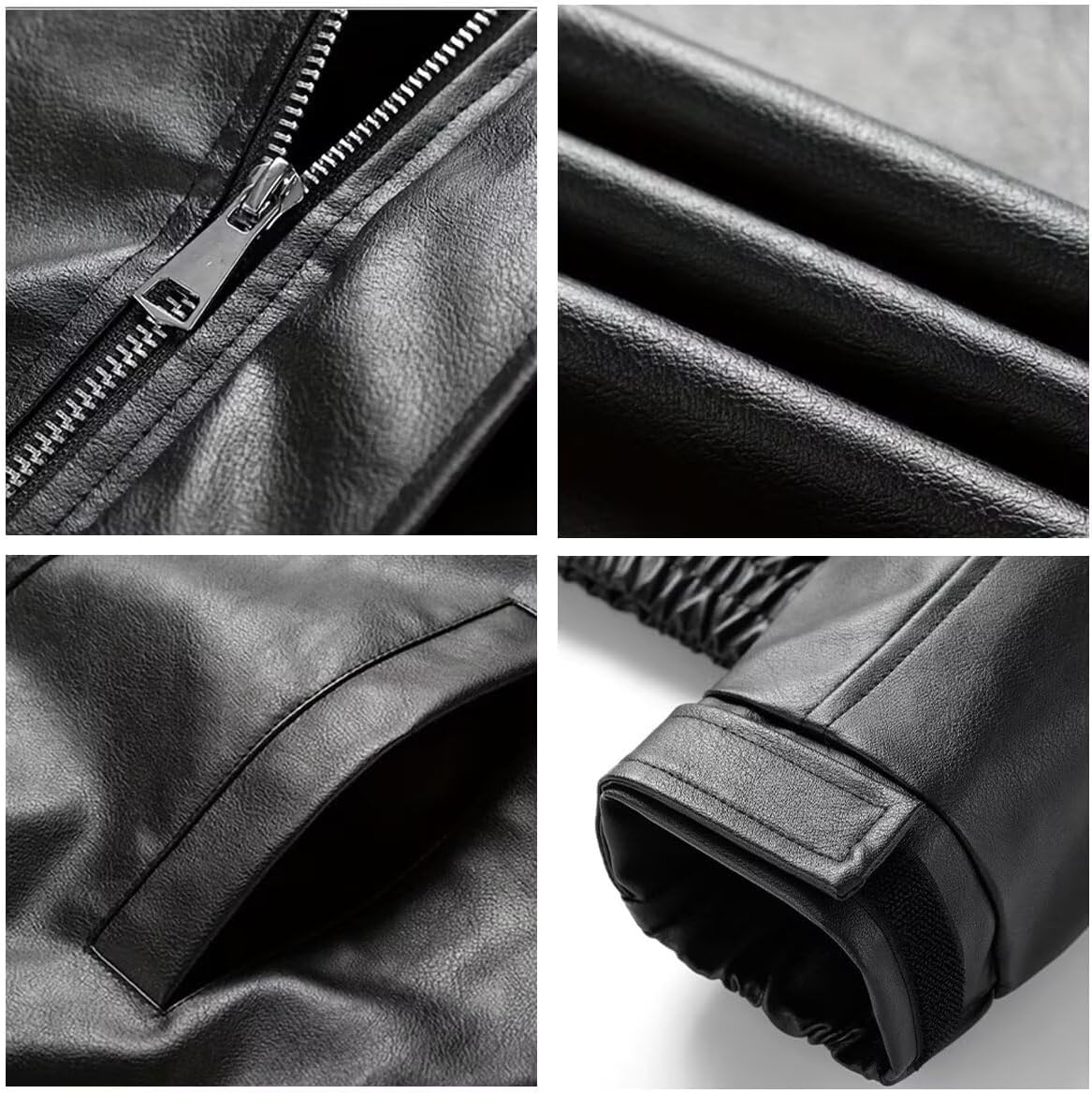 Men's Faux Leather Jacket Vintage PU Leather Bomber Jacket Casual Motorcycle Coat with Pockets for Men