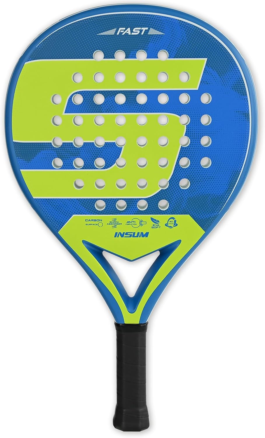 INSUM Round Padel Racket, Carbon Fiber Face with EVA Soft Core, Large Sweet Spot for Accuracy, Lightweight Non-Slip Grip, Control Performance Gear for Beginner to Intermediate Players (Blue)