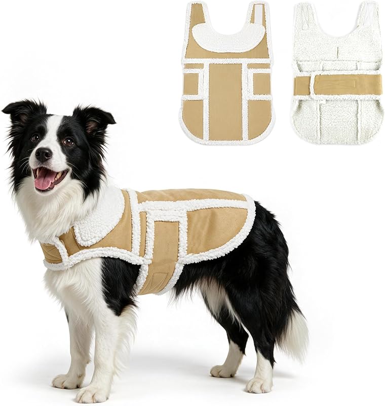 Casaco de Inverno para Cães LESYPET com Forro de Fleece, Abertura para Guia e Ajuste por Fita Mágica, Tamanho L