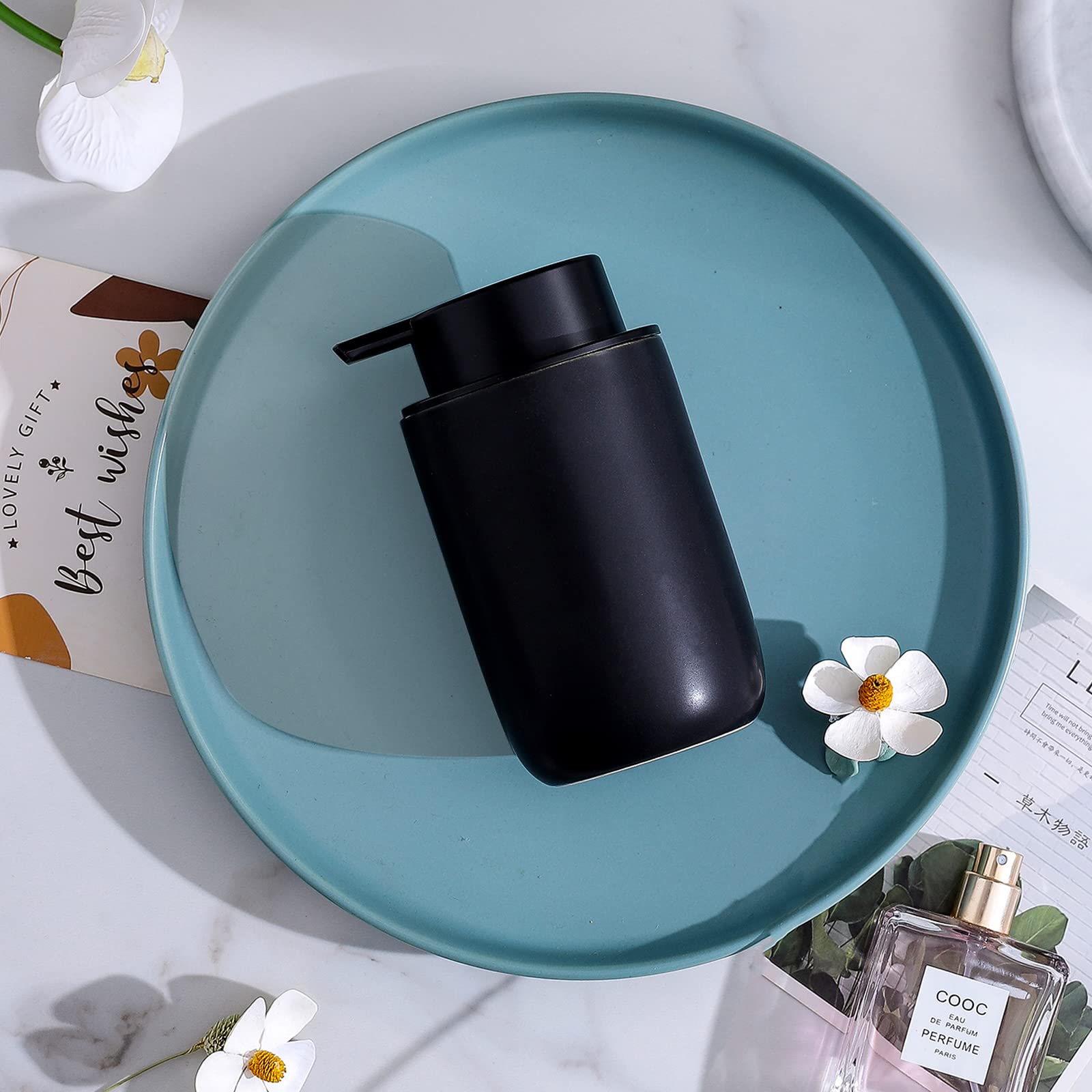 Set di 2 dispenser di sapone in schiuma, dispenser di sapone per le mani in ceramica nera, con pompa nera, per bagno, lavello della cucina, set di accessori da bagno per decorazione moderna della casa