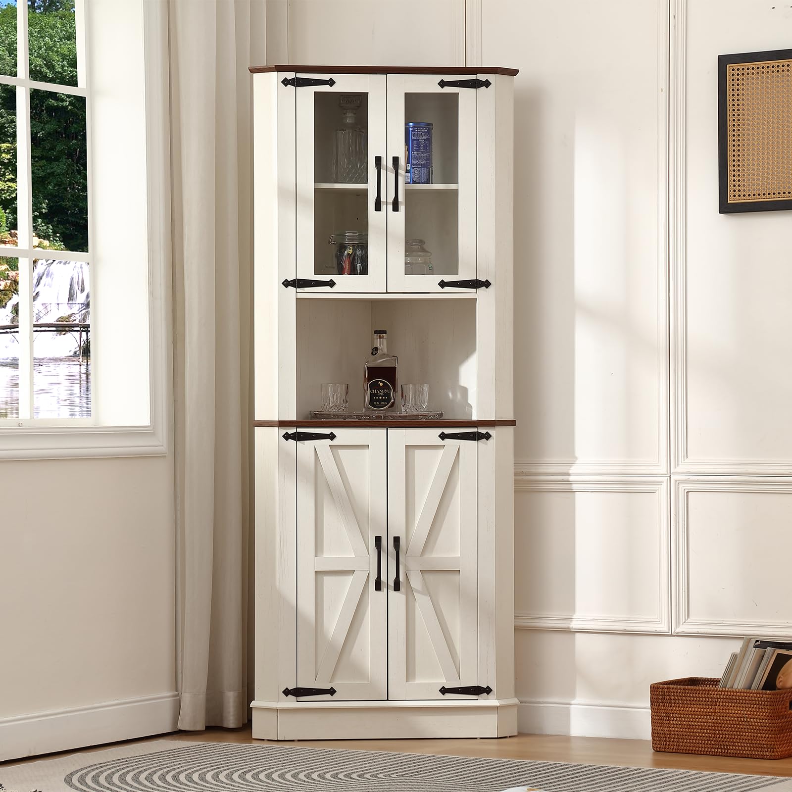 FOREST GRAVITY Mobile angolare alto Sottile Corner Cabinet Soggiorno Contenitore per la sala da pranzo Mobile Bagno Stretto con Cassetto Ripiani Regolabili 50 * 9 * 173 cm Bianco