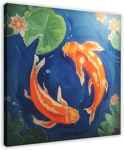 Vista 9 de Pintura tradicional china sobre lienzo, impresiones artísticas de peces koi para decoración de pared, póster de lienzo para decoración de pared