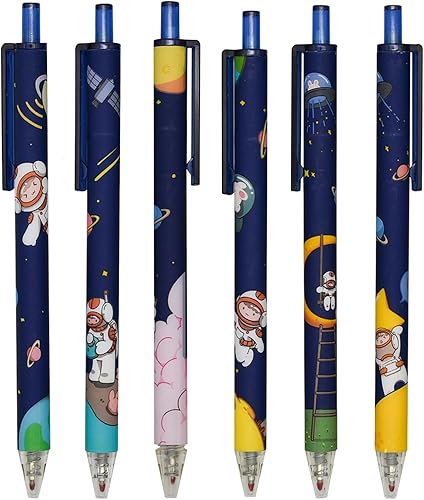 Miniatura 8 de Maydahui 12 bolígrafos de gel Spaceman de impresión retráctil, planeta, bolígrafo de punta redonda azul misterioso universo negro tinta para