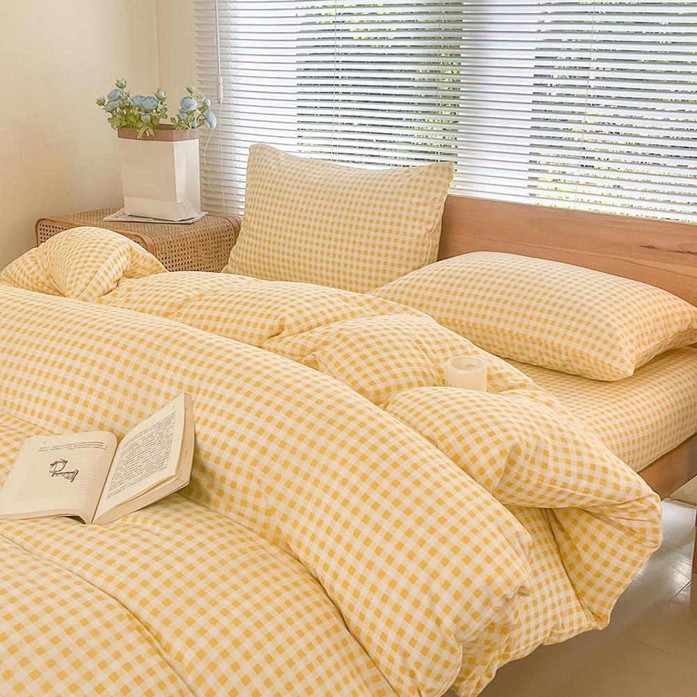 Amazon.com: NSNLGSGC Yellow Gingham Duvet Cover Set Twin, Grid