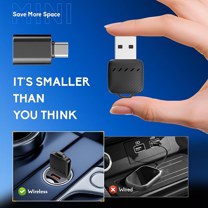 Adaptador Android Auto y CarPlay Inalámbrico 2-en-1 Mini Dongle WiFi 6 + BT 5.4 miniatura 3