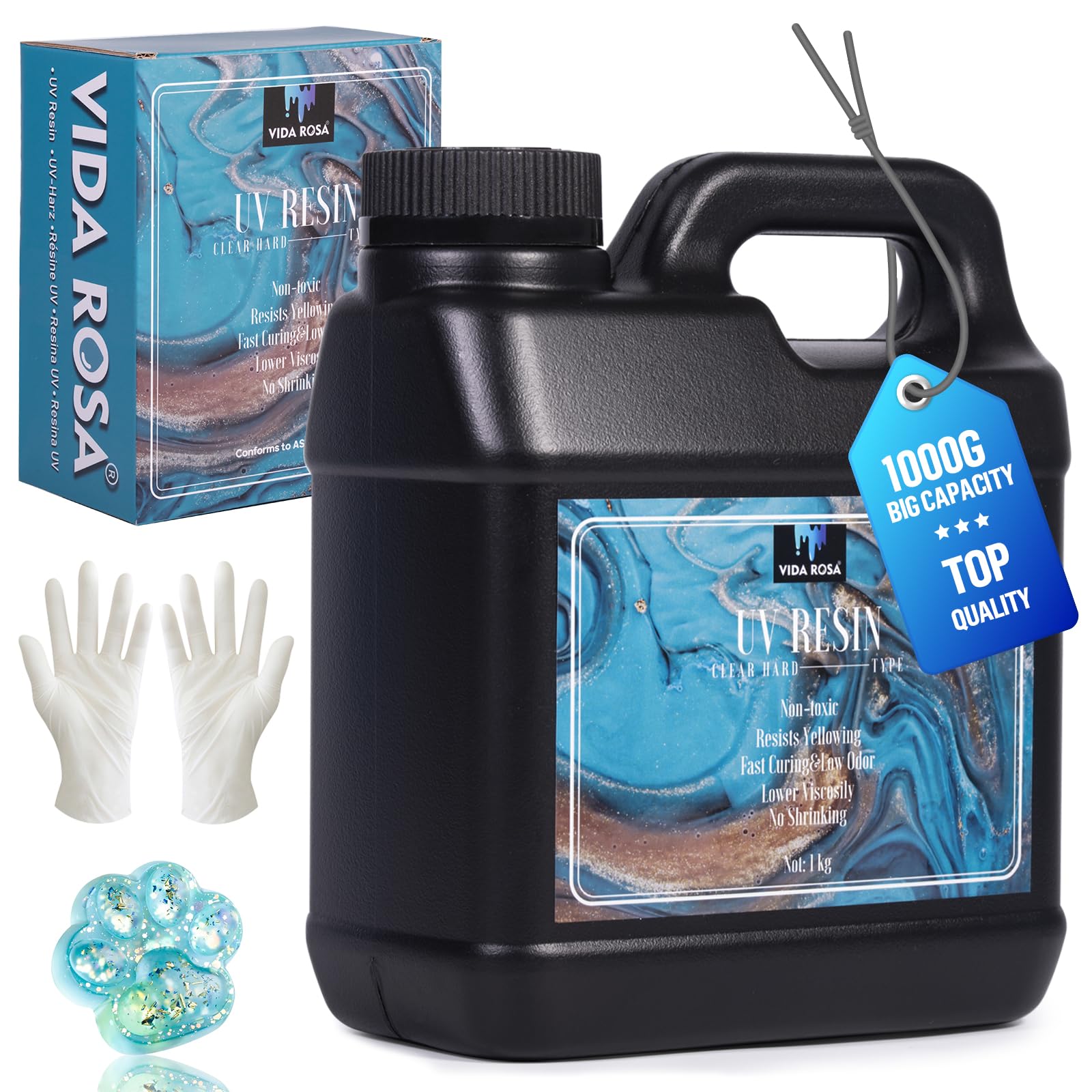 VIDA ROSA 1KG UV Resin Upgraded Kit, Featuring High Gloss, High Hardness, and Fast-curing Epoxy Resin, Suitable for Coating, Casting, Bracelets,