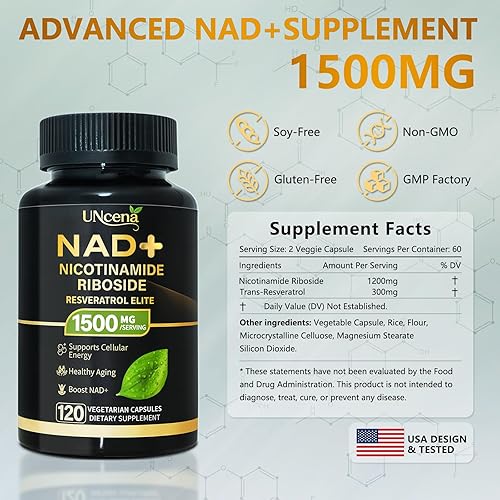 Miniatura 6 de Suplemento NAD de 1500 mg - Ribosida de nicotinamida liposomal NAD+ con resveratrol, NAD Plus Boosting - Apoya la salud celular, la resistencia y el