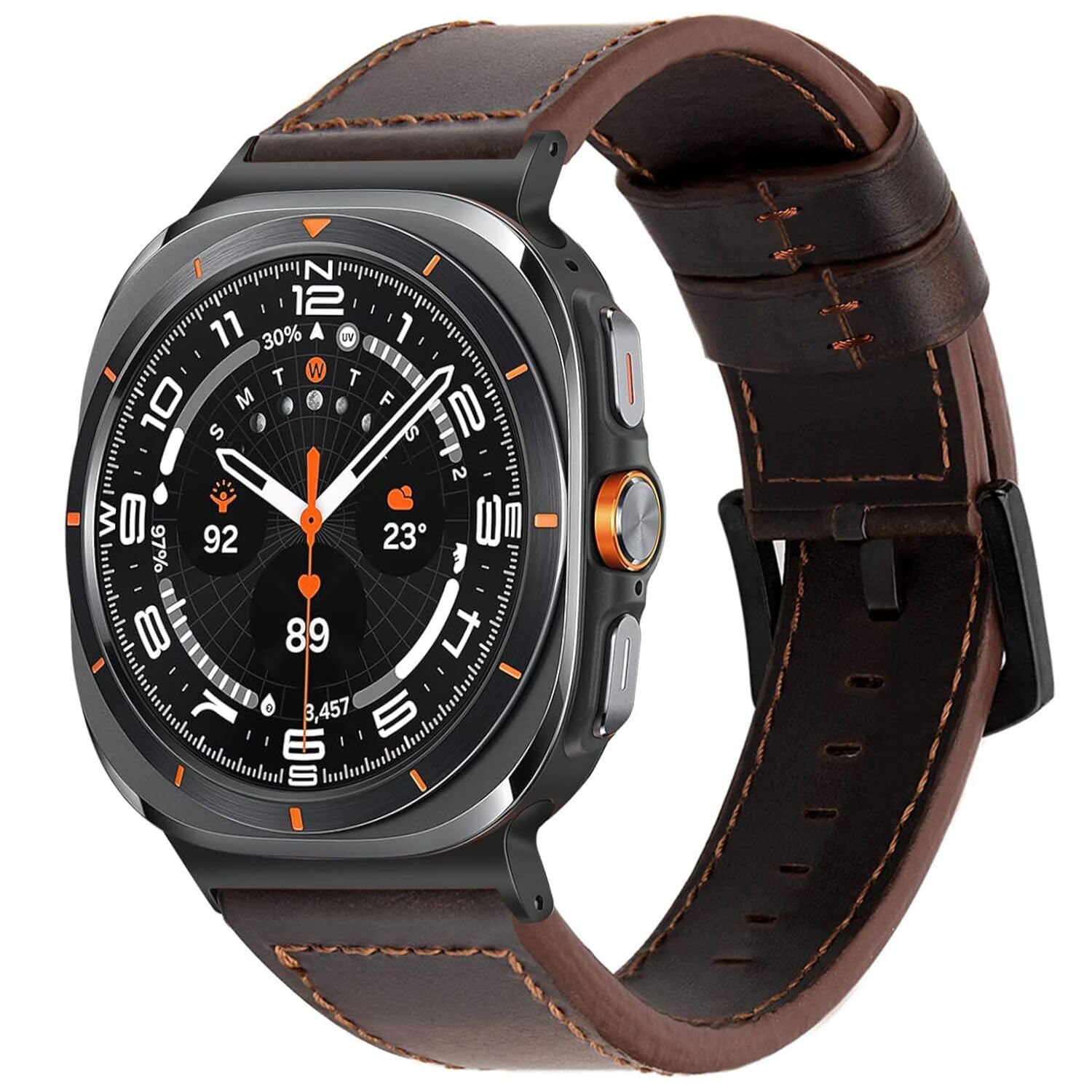 Armband Kompatibel mit Samsung Galaxy Watch Ultra 47mm, Vintage Leder Uhrenarmbänder, Schwarze Schnalle Echtes Lederband Ersatzbänder für Herren