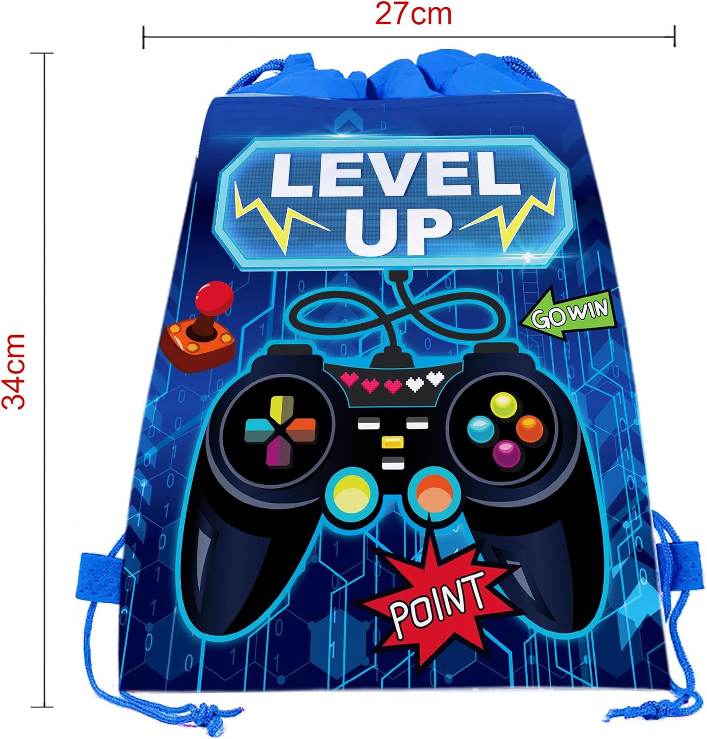 CC HOME 12Pcs Game On Drawstring Party Bags, Gamepad Pixels My World Gift Candy Treat Bags, Game Theme Party Favor Bags for Baby Shower Kids Girls Boys Birthday Party Decorations 10.6 x 13.4 inch - Image 3