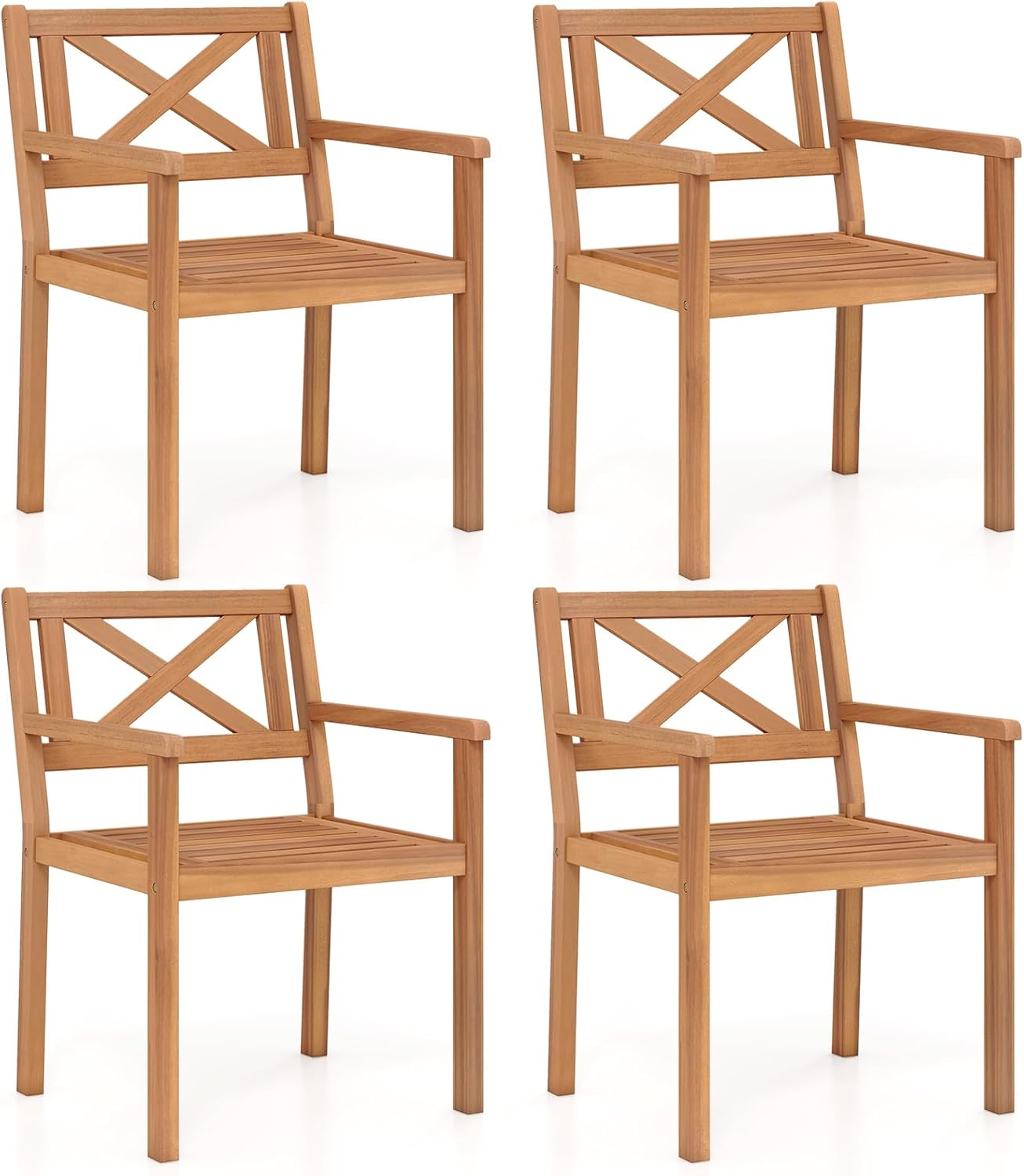 Tangkula Acacia Wood Patio Dining Chairs Set of 4, Outdoor Dining Chairs with 400 lbs Capacity, Heavy-Duty Wooden Armchairs for Porch, Deck, Backyard & Balcony, Teak Finish (4)