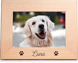 Lifetime Creations Personalized Dog Picture Frame - Custom Engraved Hardwood Pet Memorial Gift Frame with Paw Print and Name (Holds 5"x7" Landscape)