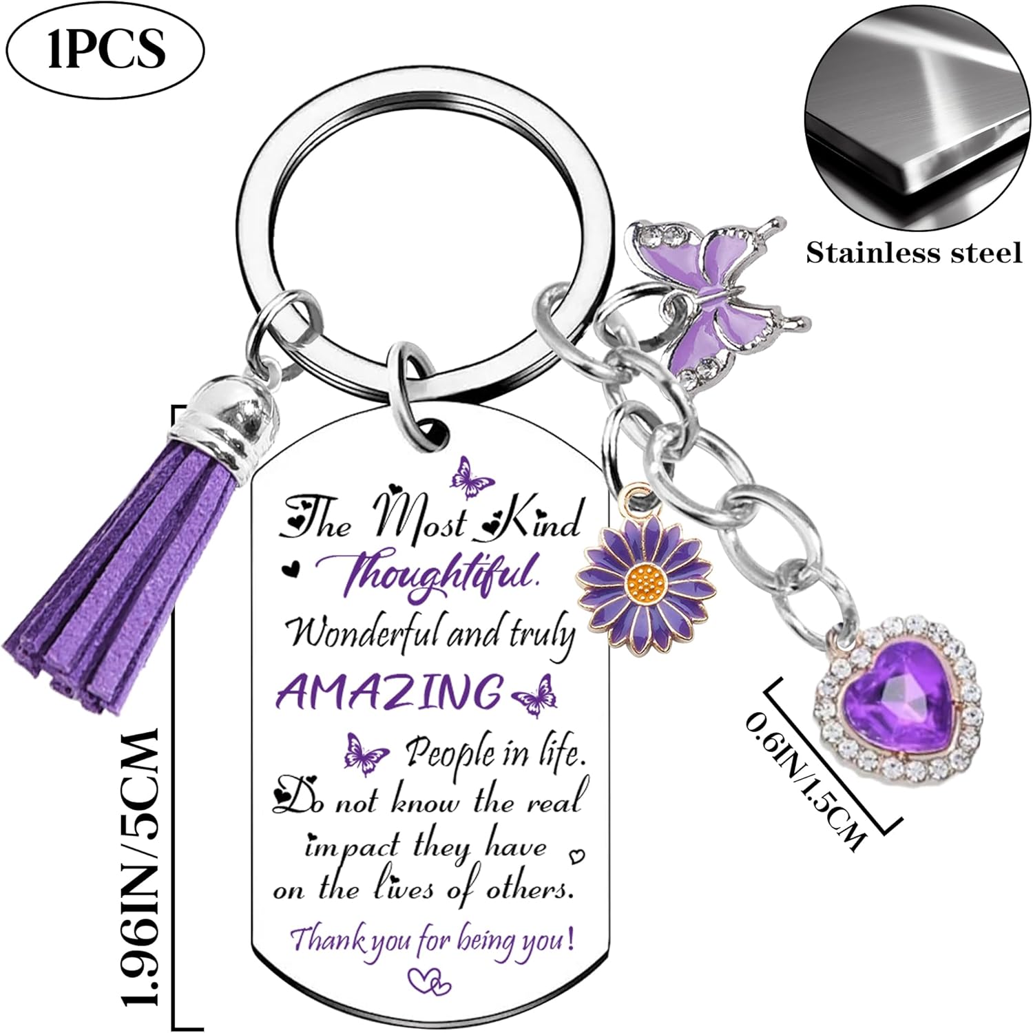 Best Friend Birthday Gifts for Women - Inspirational Friendship Keychain Purple Butterfly Charm Gift for Female Friends, Long Distance Graduation Going Away Thank You Themed Keyring for Bestie - Image 2
