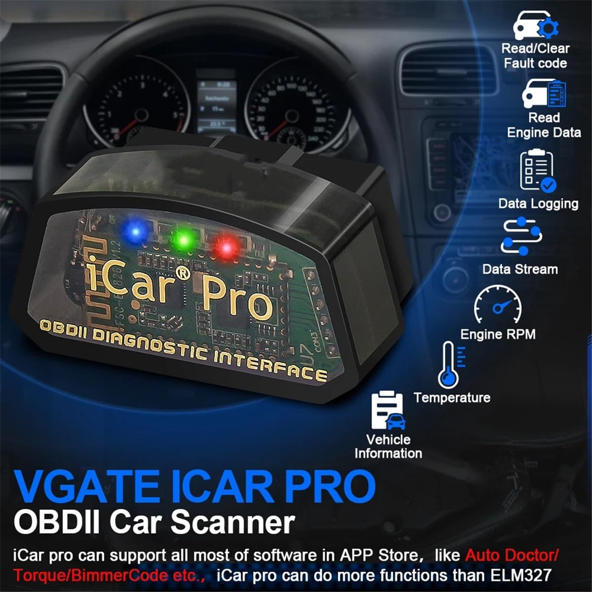 ICar Pro WIFI OBD2 skaner narzędzie do skanowania czytnik kodów kompatybilny z Bluetooth 4.0 dla Android/iOS samochodowe narzędzie diagnostyczne PK ICAR2 V1.5