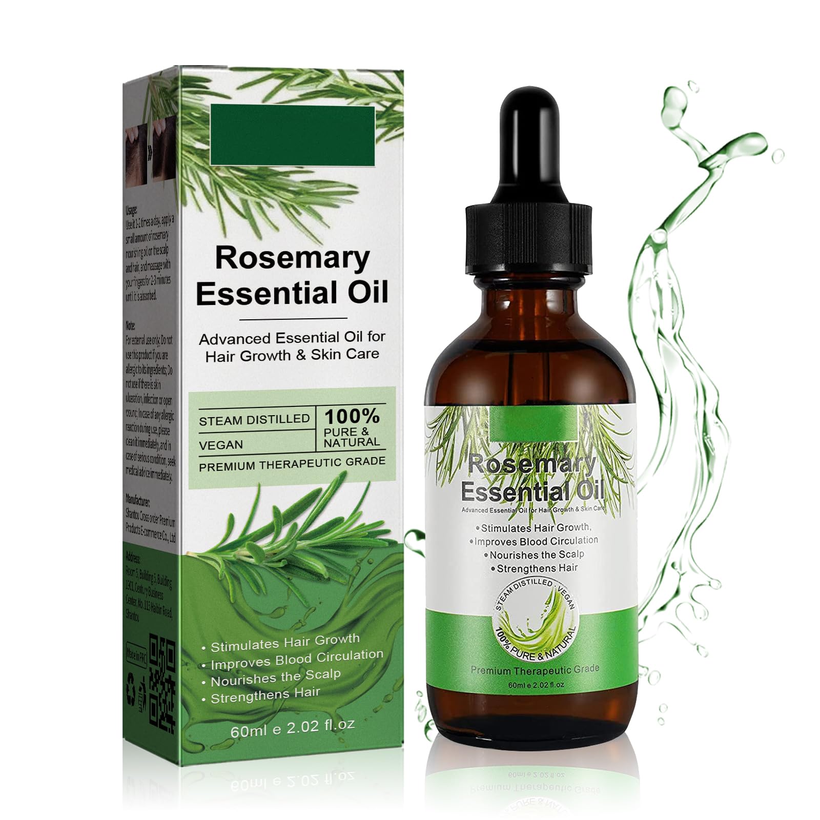 Aceite de Romero Para el Cabello, Orgánico Rosemary Oil Para el Cuidado de La Piel, Pestañas, Nutre el Cuero Cabelludo, Estimula el Crecimiento del Cabello, Rosemary Oil Para Mujeres y Hombres 60ML.