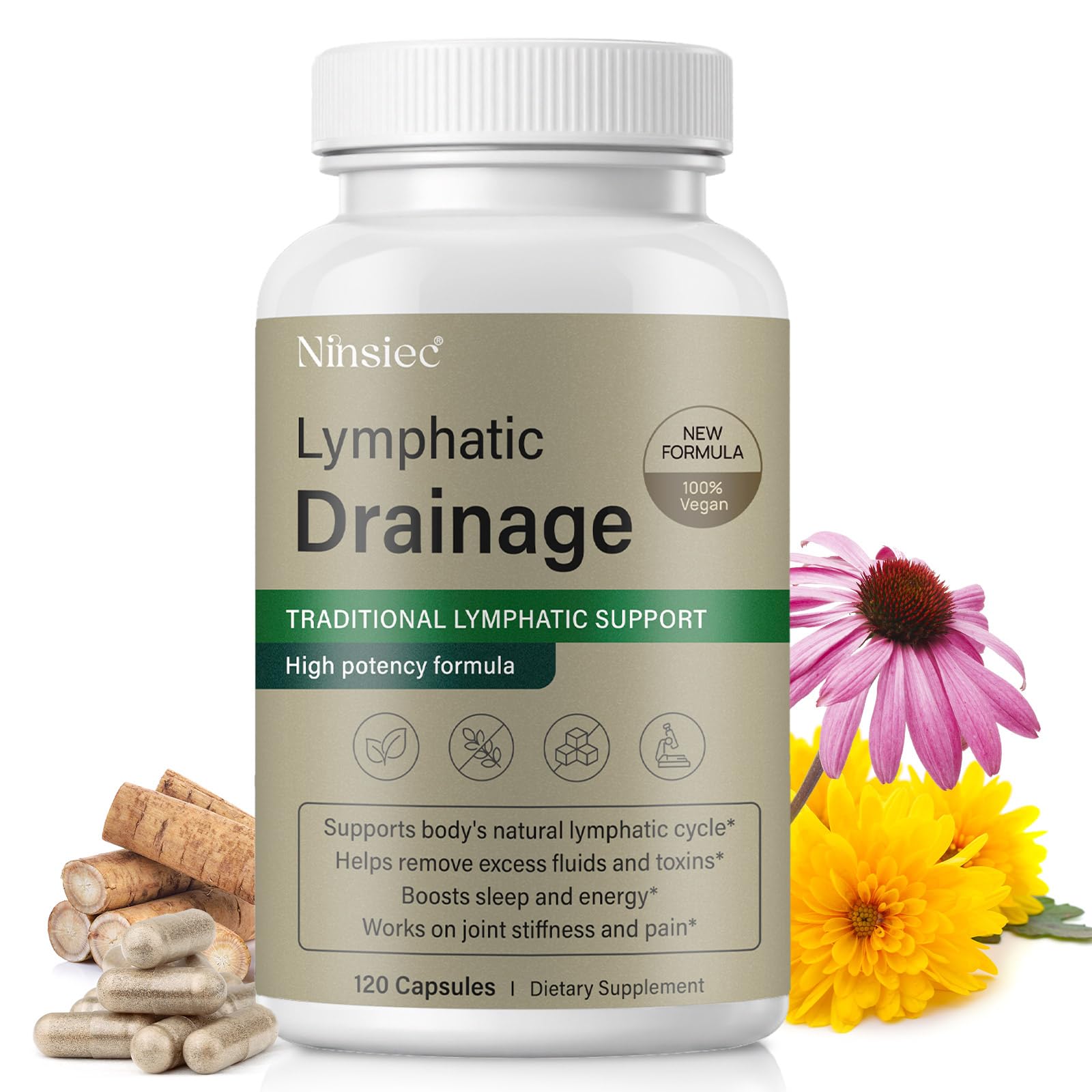 Lymphatic Drainage Supplements,Supports Bloating & Daily Lymphatic Wellness Green