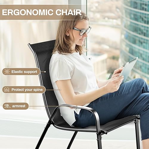 Miniatura 5 de TLSUNNY Juego de comedor de patio de 5 piezas, muebles de exterior para todo tipo de clima con mesa de 30 x 30 pulgadas y 4 sillas apilables de